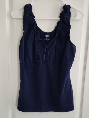 Dress Barn Navy Blue Ruffled Strap Tank Top